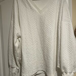 White Cable Knit V-Neck Sweater